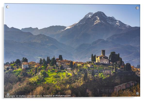 Barga town and Alpi Apuane mountains. Garfagnana, Tuscany Acrylic by Stefano Orazzini
