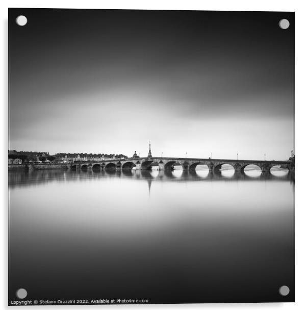 Jacques Gabriel bridge, Loire river. Blois, France Acrylic by Stefano Orazzini