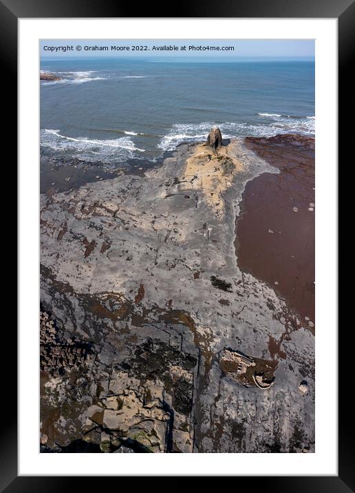 Elevated view of Black Nab Whitby and the shipwreck Framed Mounted Print by Graham Moore