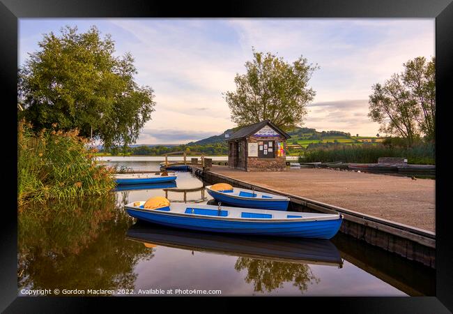 Boats moored in Llangorse Lake, Brecon Beacons, Wales Framed Print by Gordon Maclaren