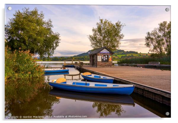 Boats moored in Llangorse Lake, Brecon Beacons, Wales Acrylic by Gordon Maclaren