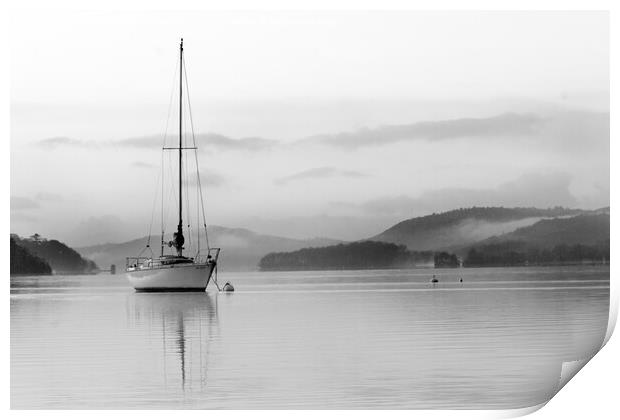 Lake District – Windermere Morning with Yacht  Print by Will Ireland Photography