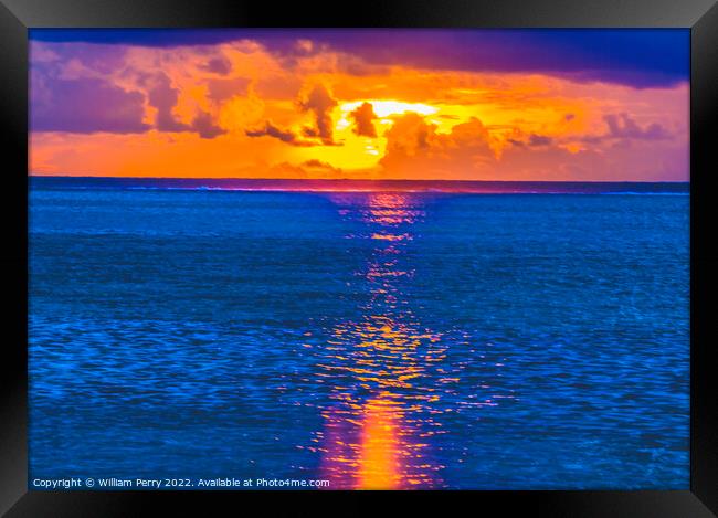 Colorful Sunset Cloudscape Blue Water Moorea Tahiti Framed Print by William Perry