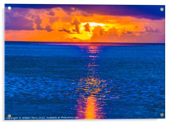 Colorful Sunset Cloudscape Blue Water Moorea Tahiti Acrylic by William Perry