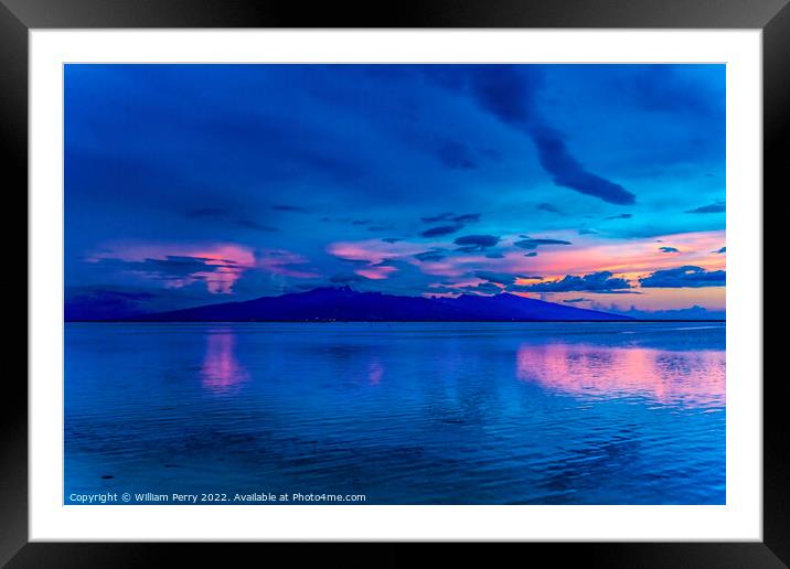 Colorful Sunset Tahiti Island Blue Water Moorea Framed Mounted Print by William Perry