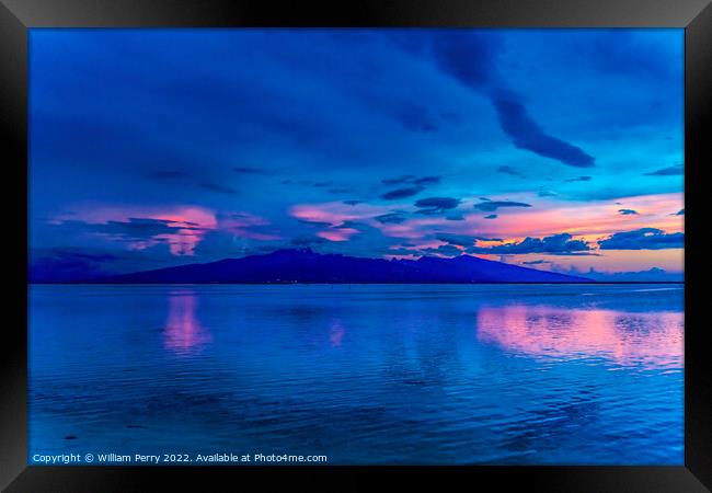Colorful Sunset Tahiti Island Blue Water Moorea Framed Print by William Perry
