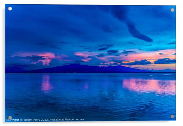 Colorful Sunset Tahiti Island Blue Water Moorea Acrylic by William Perry