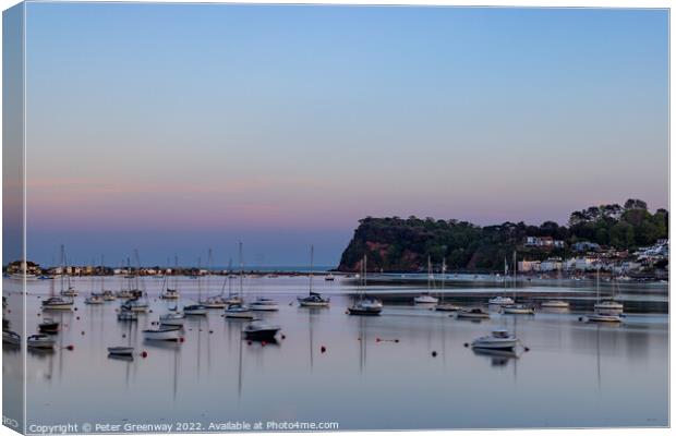 Boats Moored On The River Teign At Sunset In Shaldon, Devon Canvas Print by Peter Greenway