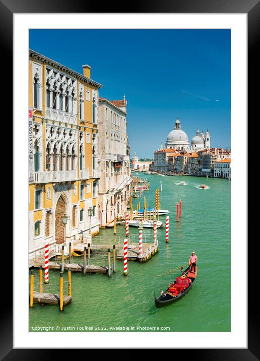 Gondolier, Grand Canal, Venice, Italy Framed Mounted Print by Justin Foulkes