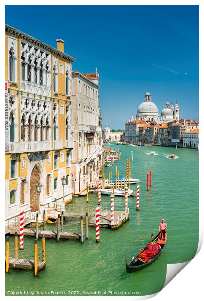 Gondolier, Grand Canal, Venice, Italy Print by Justin Foulkes
