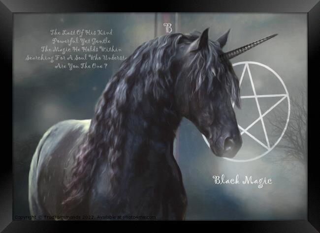 Black Magic Unicorn Framed Print by Trudi Simmonds