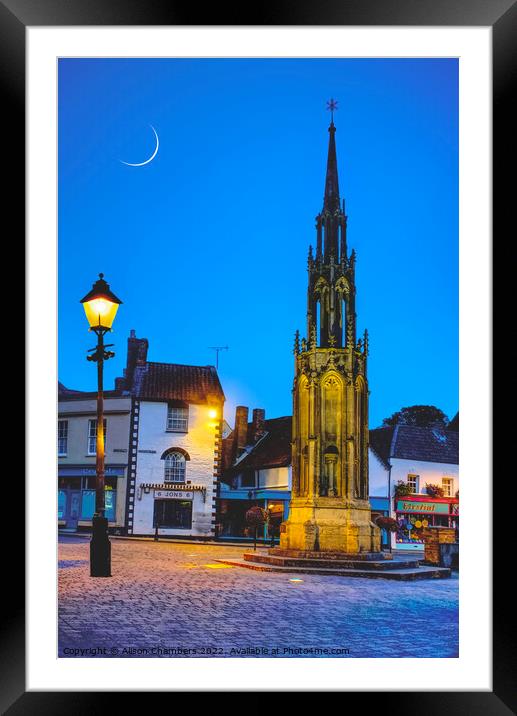 Glastonbury Town New Moon Framed Mounted Print by Alison Chambers