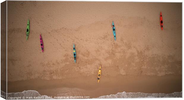 Kayaks from above at Praa Sands Canvas Print by Mark Radford