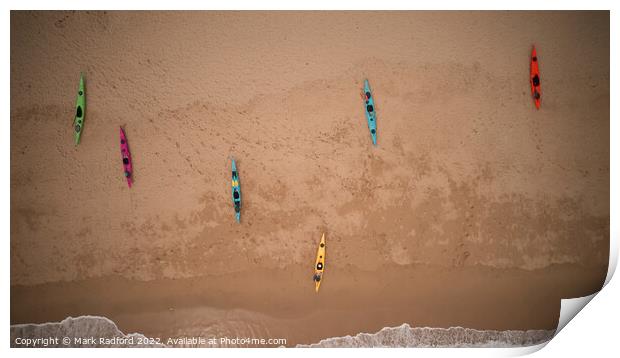 Kayaks from above at Praa Sands Print by Mark Radford