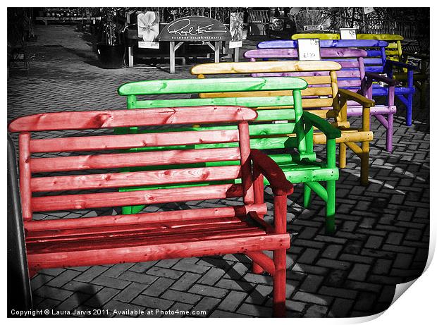 Colourful Garden chairs. Print by Laura Jarvis