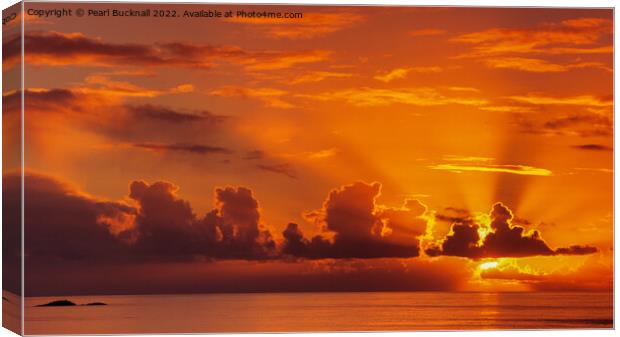 Stunning Red Sunset over a Calm Sea Panoramic Canvas Print by Pearl Bucknall
