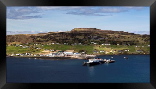Uig Bay village and ferry Framed Print by Leighton Collins