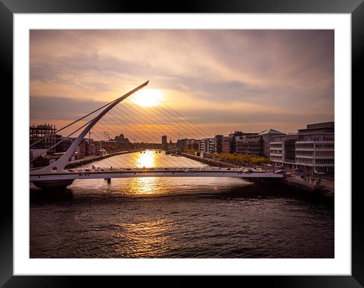 Samuel Beckett Bridge in Dublin at sunset - aerial view Framed Mounted Print by Erik Lattwein