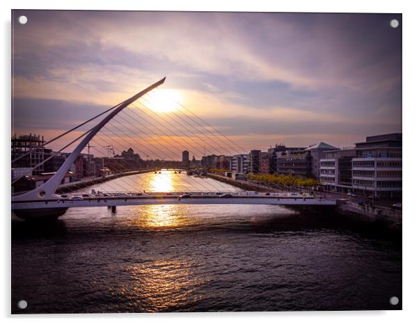 Samuel Beckett Bridge in Dublin at sunset - aerial view Acrylic by Erik Lattwein