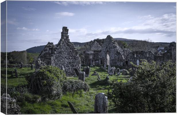 Ruins of an old abbey and cemetery in Northern Ireland Canvas Print by Erik Lattwein
