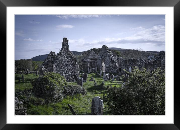 Ruins of an old abbey and cemetery in Northern Ireland Framed Mounted Print by Erik Lattwein
