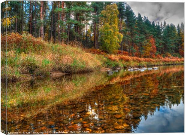 Reflections On The Copper Pebble Whisky Pine River Spey Highland Scotland Canvas Print by OBT imaging