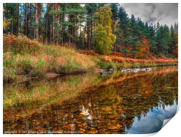Reflections On The Copper Pebble Whisky Pine River Spey Highland Scotland Print by OBT imaging