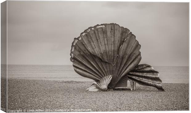 Scallop sculpture on a beach Canvas Print by Lewis Wiffen