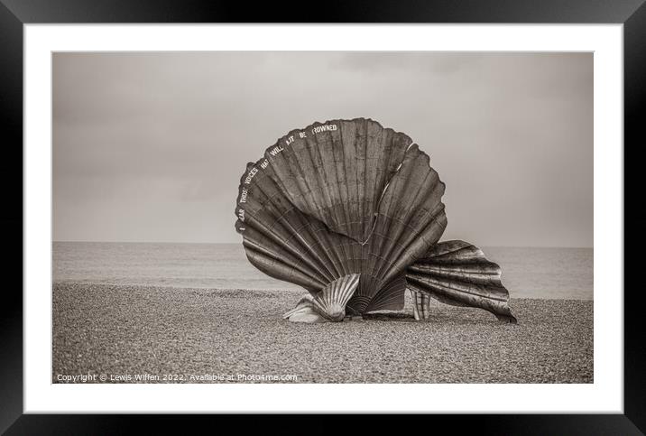 Scallop sculpture on a beach Framed Mounted Print by Lewis Wiffen