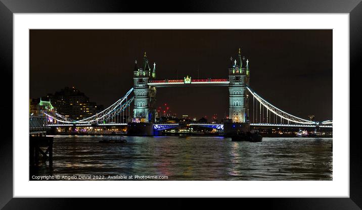 Tower Bridge from riverbanks in London Framed Mounted Print by Angelo DeVal