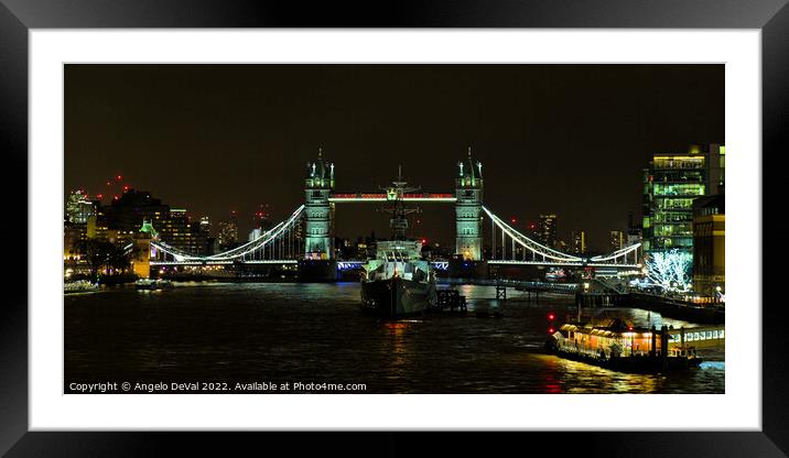 Tower Bridge and SS Belfast Framed Mounted Print by Angelo DeVal