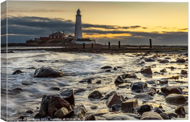 St Mary's Lighthouse at Sunrise Canvas Print by Jim Monk