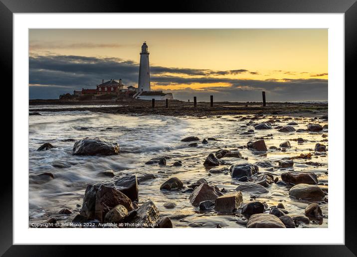 St Mary's Lighthouse at Sunrise Framed Mounted Print by Jim Monk