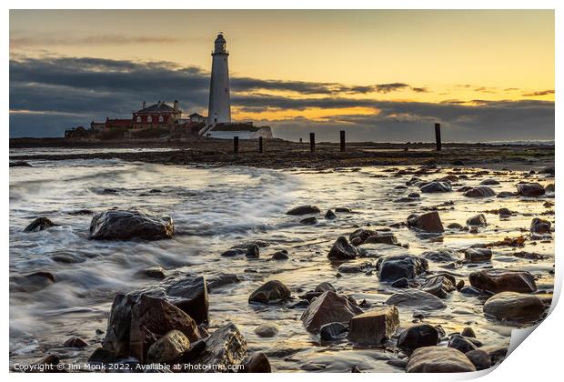 St Mary's Lighthouse at Sunrise Print by Jim Monk