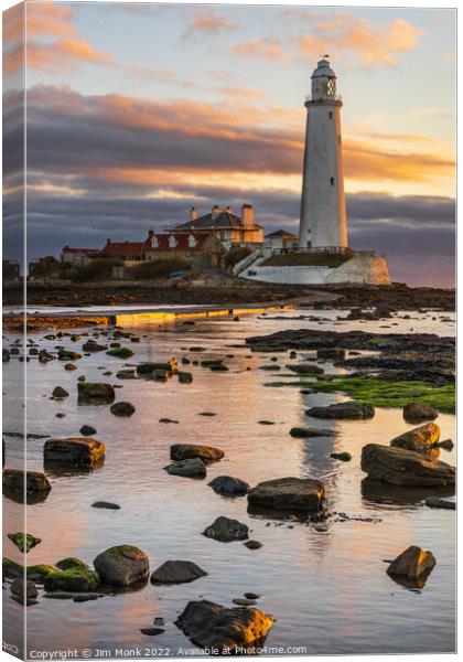 Sunrise at St Mary's Lighthouse. Canvas Print by Jim Monk