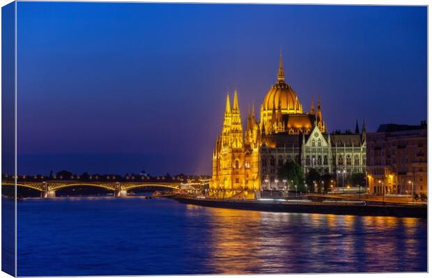 River View Of Budapest City By Night Canvas Print by Artur Bogacki