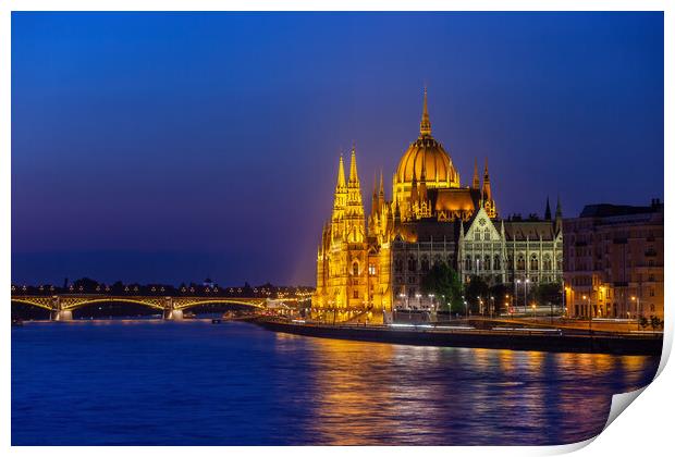 River View Of Budapest City By Night Print by Artur Bogacki