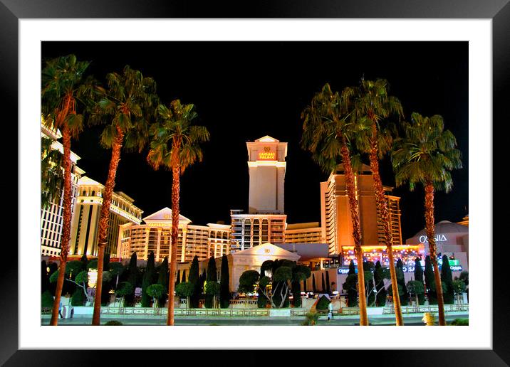 The Majestic Caesars Palace at Night Framed Mounted Print by Andy Evans Photos