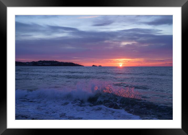 Fiery Waves Thatcher Rock Sunrise Framed Mounted Print by rawshutterbug 