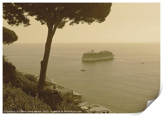 Cruise Ship on the Med Print by Elaine Anne Baxter