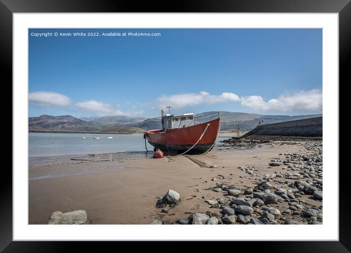 Old fishing boat Barmouth tide out Framed Mounted Print by Kevin White