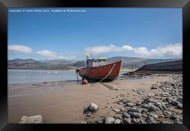 Old fishing boat Barmouth tide out Framed Print by Kevin White
