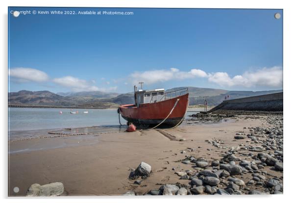Old fishing boat Barmouth tide out Acrylic by Kevin White