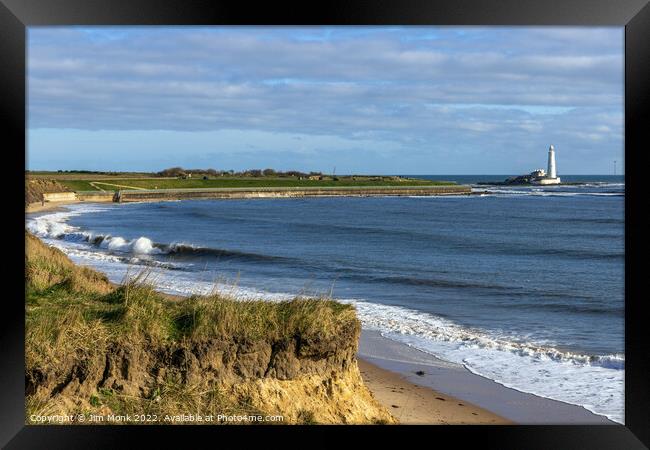 St Mary's Lighthouse from Whitley Bay Framed Print by Jim Monk
