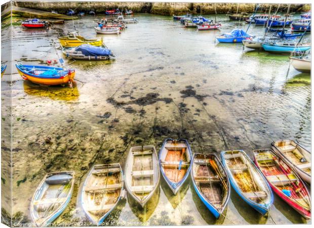 Tranquil Rowboats in Porthleven Harbour Canvas Print by Beryl Curran