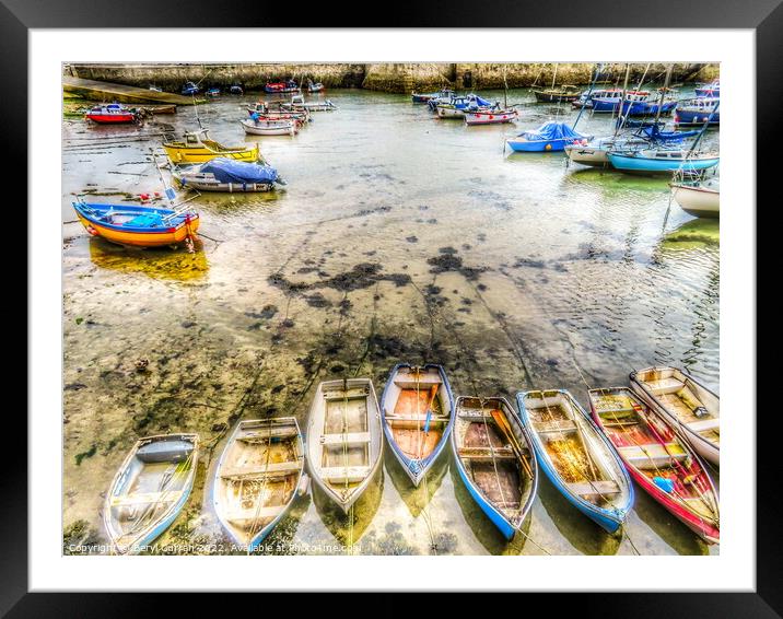 Tranquil Rowboats in Porthleven Harbour Framed Mounted Print by Beryl Curran