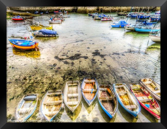 Tranquil Rowboats in Porthleven Harbour Framed Print by Beryl Curran