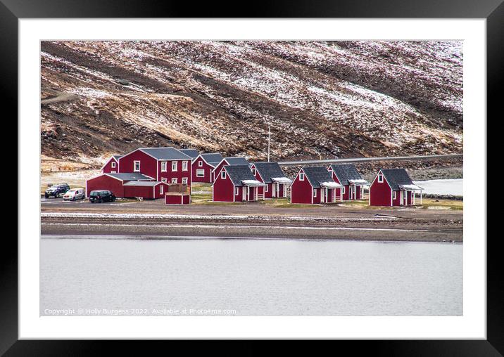Eskifjorour, Iceland, most houses with red roofs mountains in the back ground,  Framed Mounted Print by Holly Burgess