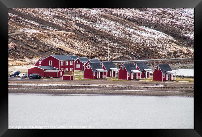 Eskifjorour, Iceland, most houses with red roofs mountains in the back ground,  Framed Print by Holly Burgess