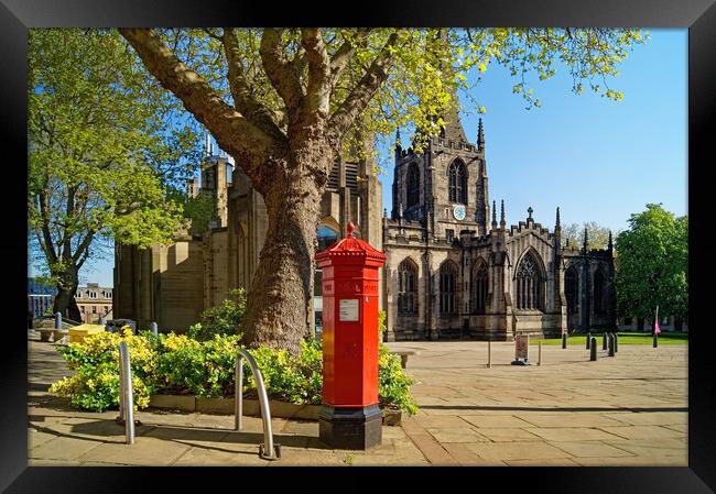 Sheffield Cathedral Red Mail Box, South Yorkshire Framed Print by Darren Galpin